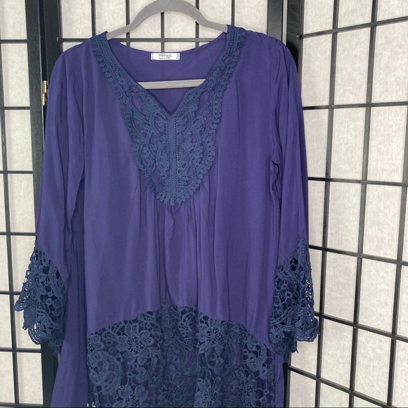 Anthropologie Lace Flare Sleeve Blouse Blue Small - Picture 7 of 14